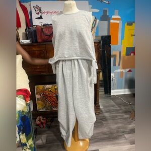 Gray two piece set with gathers on the side